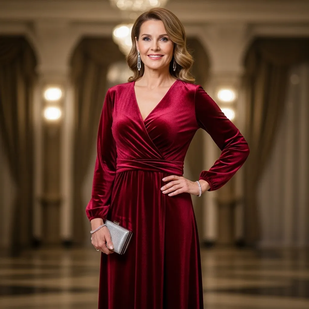 Burgundy Velvet Wrap Dress
