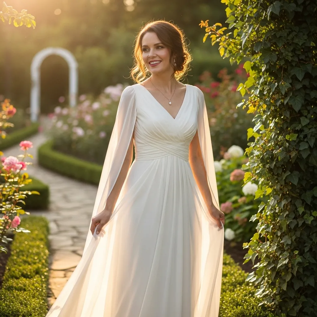 Cape-Sleeve Chiffon Maxi Dress