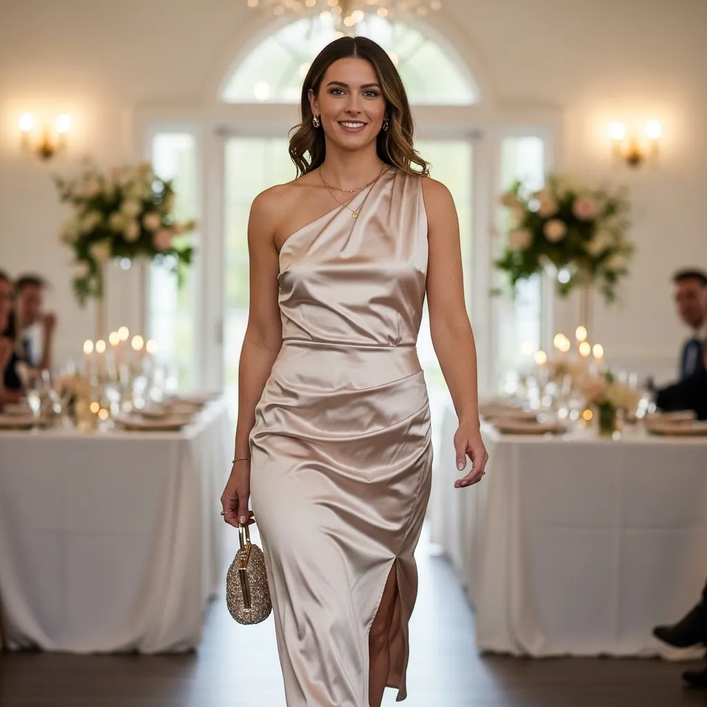 Chic One-Shoulder Satin Midi Dress