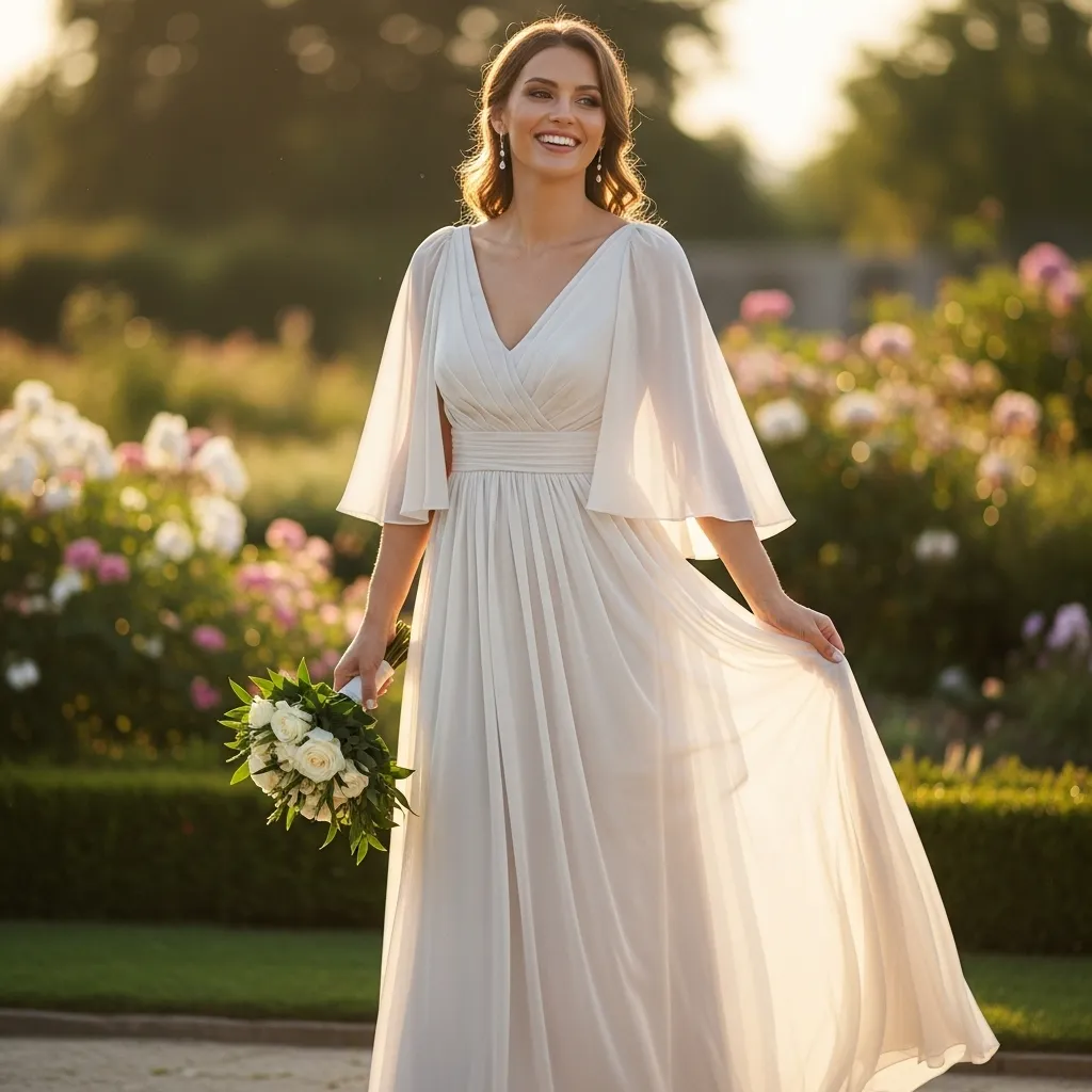 Chiffon Maxi Dress with Soft Cape Sleeves