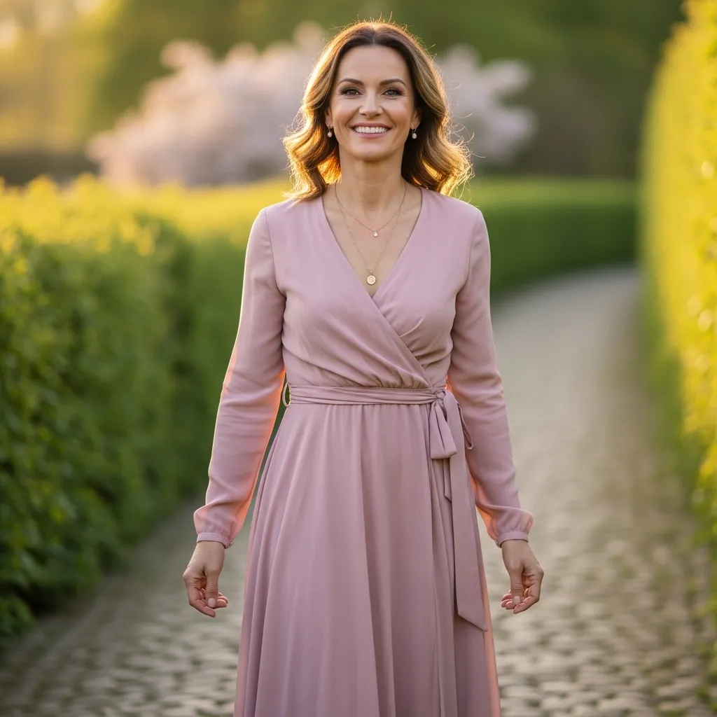 Dusty Rose Wrap-Style Maxi Dress