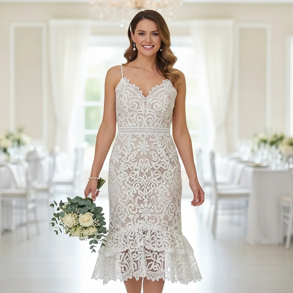 Elegant Lace Midi Dress with Ruffled Hem