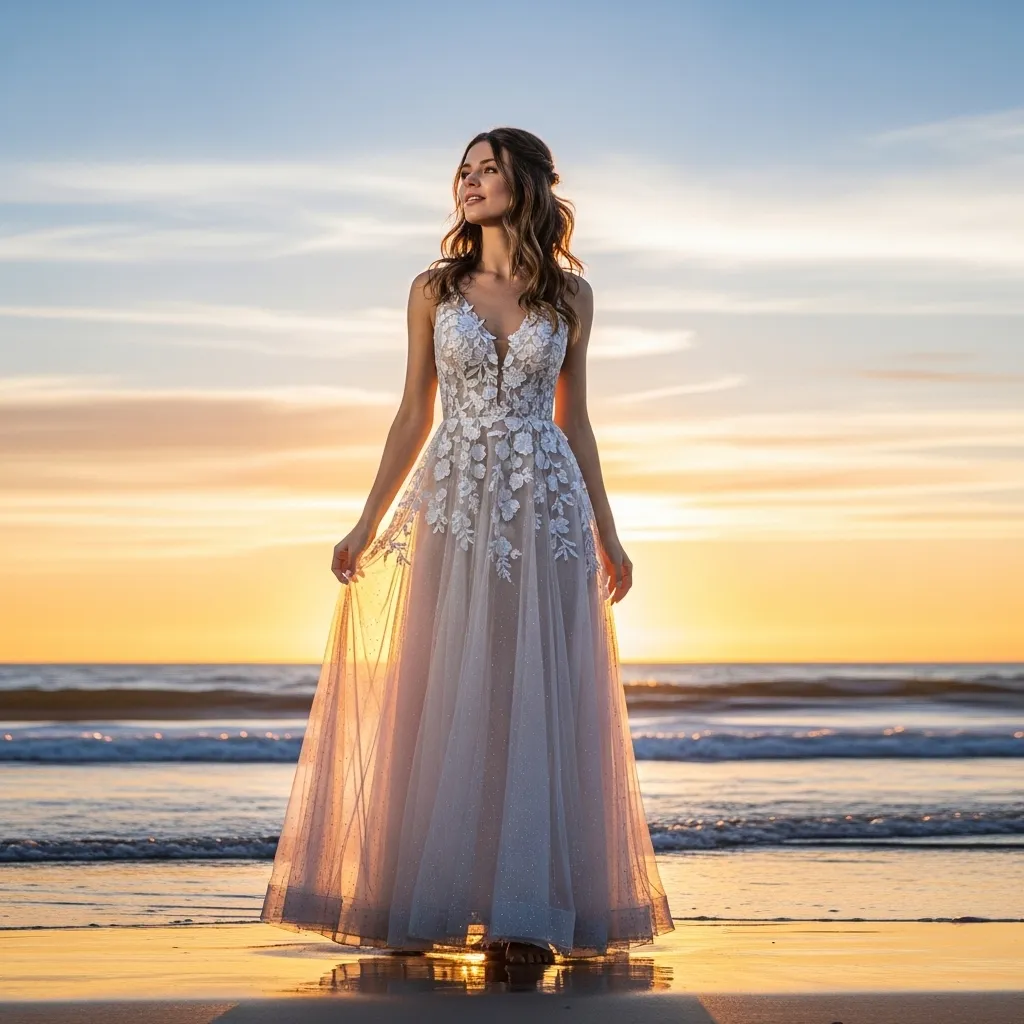 Embroidered Tulle A-Line Gown