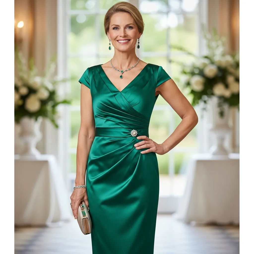 Emerald Green Satin Sheath Dress