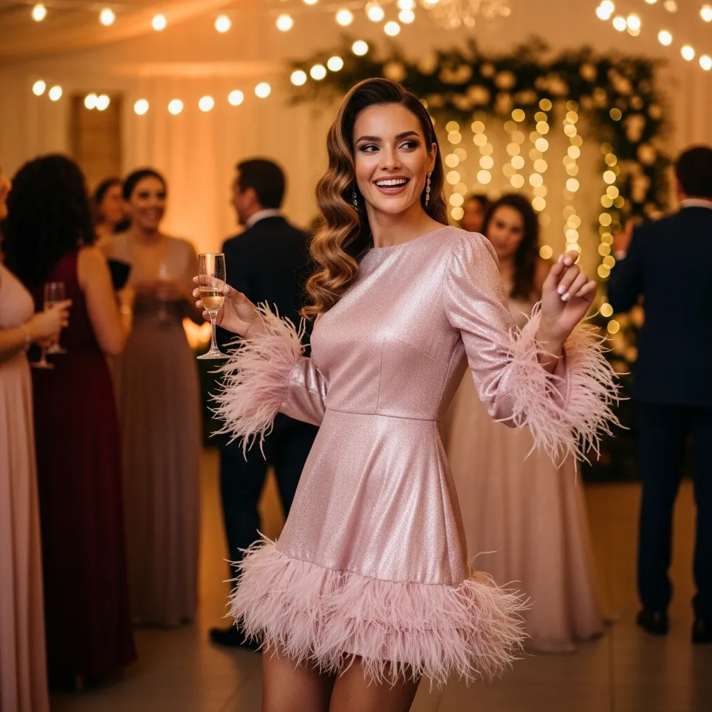 Feather-Trimmed Party Mini Dress