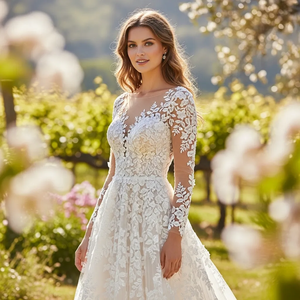 Floral Appliqué Long-Sleeve Fit-and-Flare