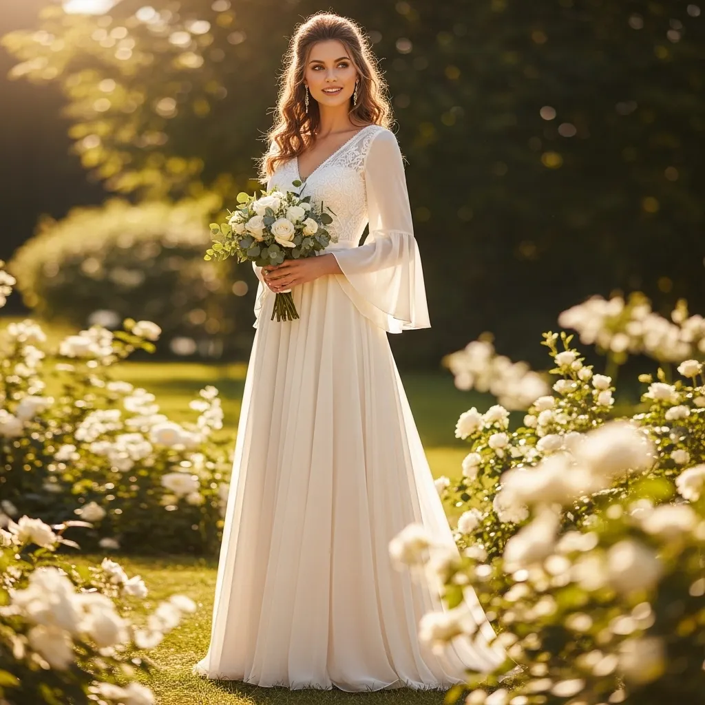 Flutter Long-Sleeve Organza Dress
