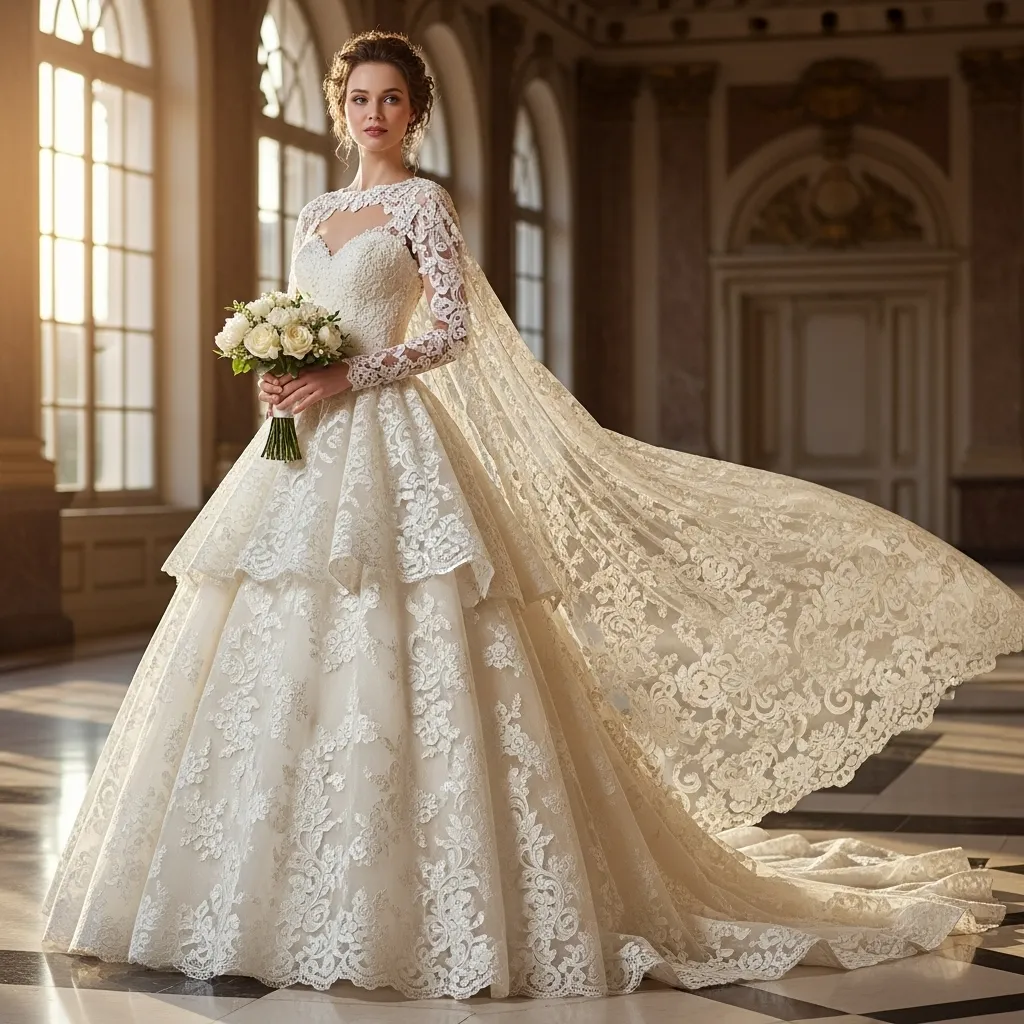 French Lace Ball Gown with Cape