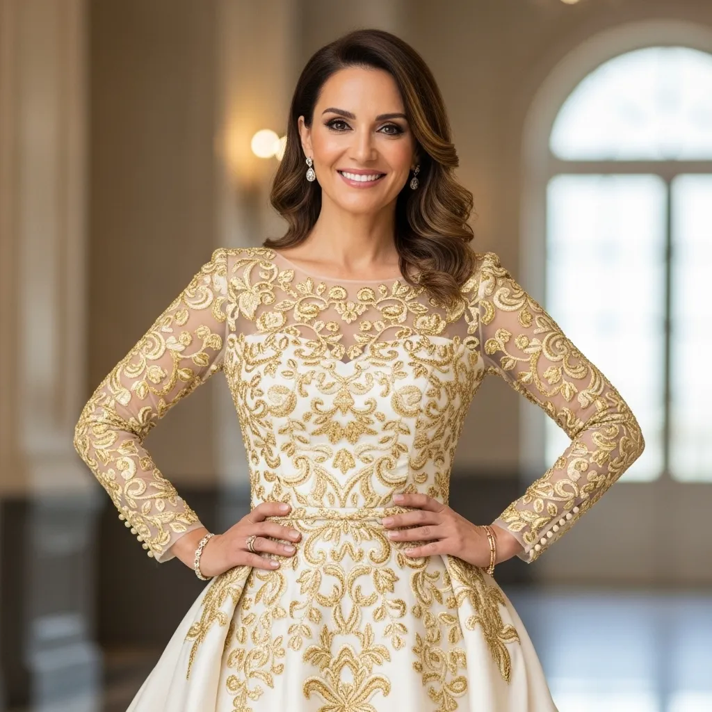 Gold Embroidered Long-Sleeve Gown