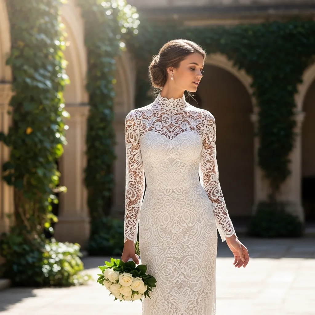 High-Neck Lace Column Dress