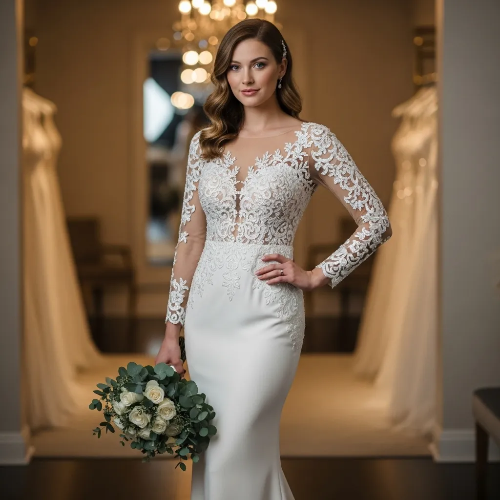 Illusion Long-Sleeve Sheath Dress