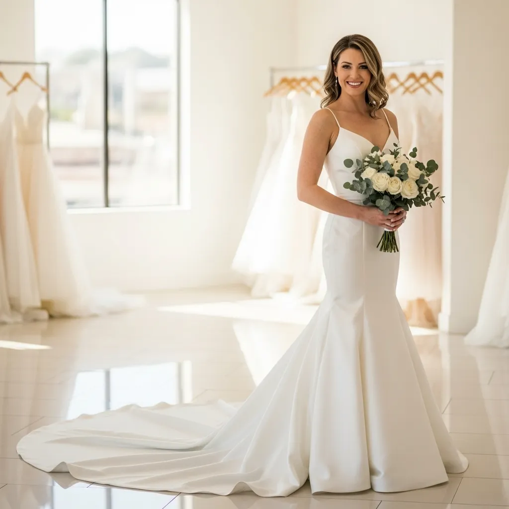 Ivory Satin Trumpet Dress with Train