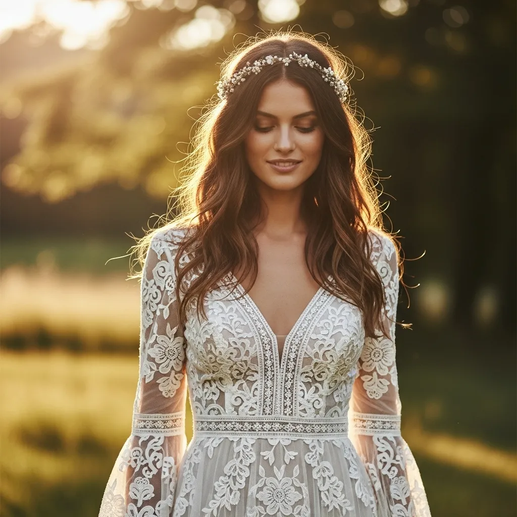 Lace Appliqué Boho Wedding Dress
