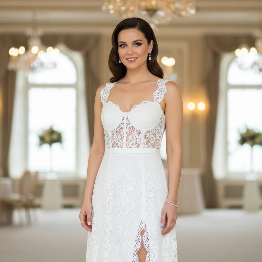 Lace Illusion Midi Dress with Side Slit