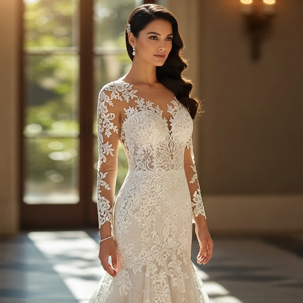 Lace Trumpet Gown with Illusion Neckline