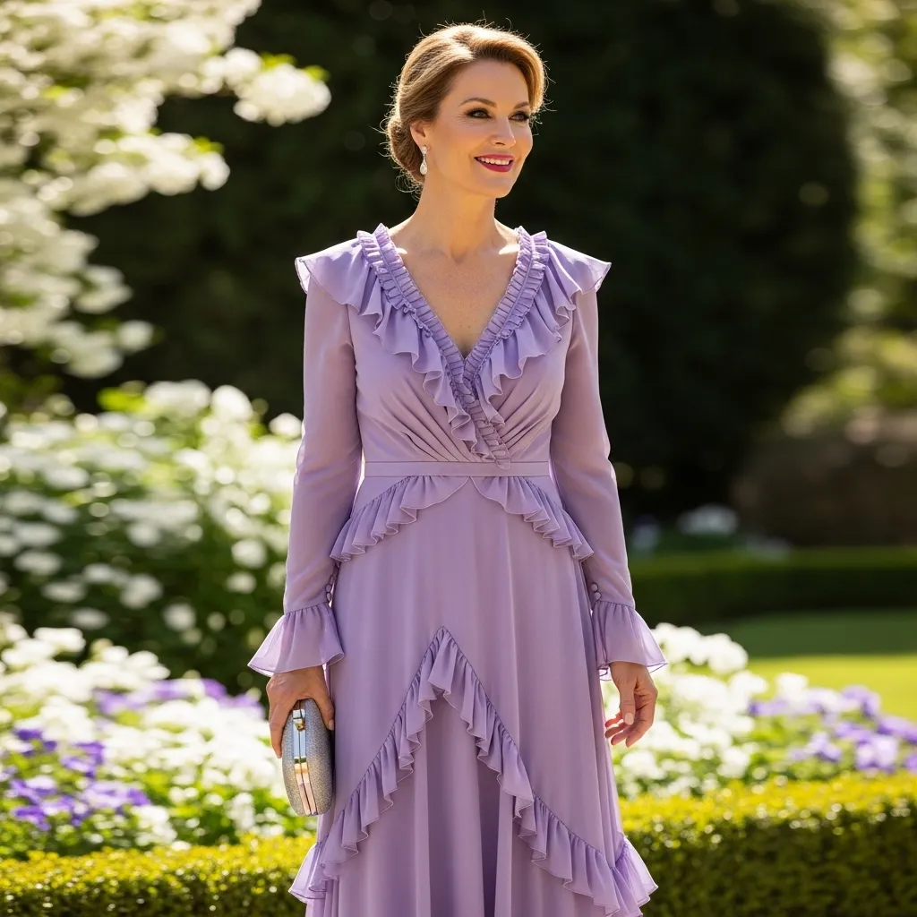 Lavender Chiffon Ruffled Maxi Dress