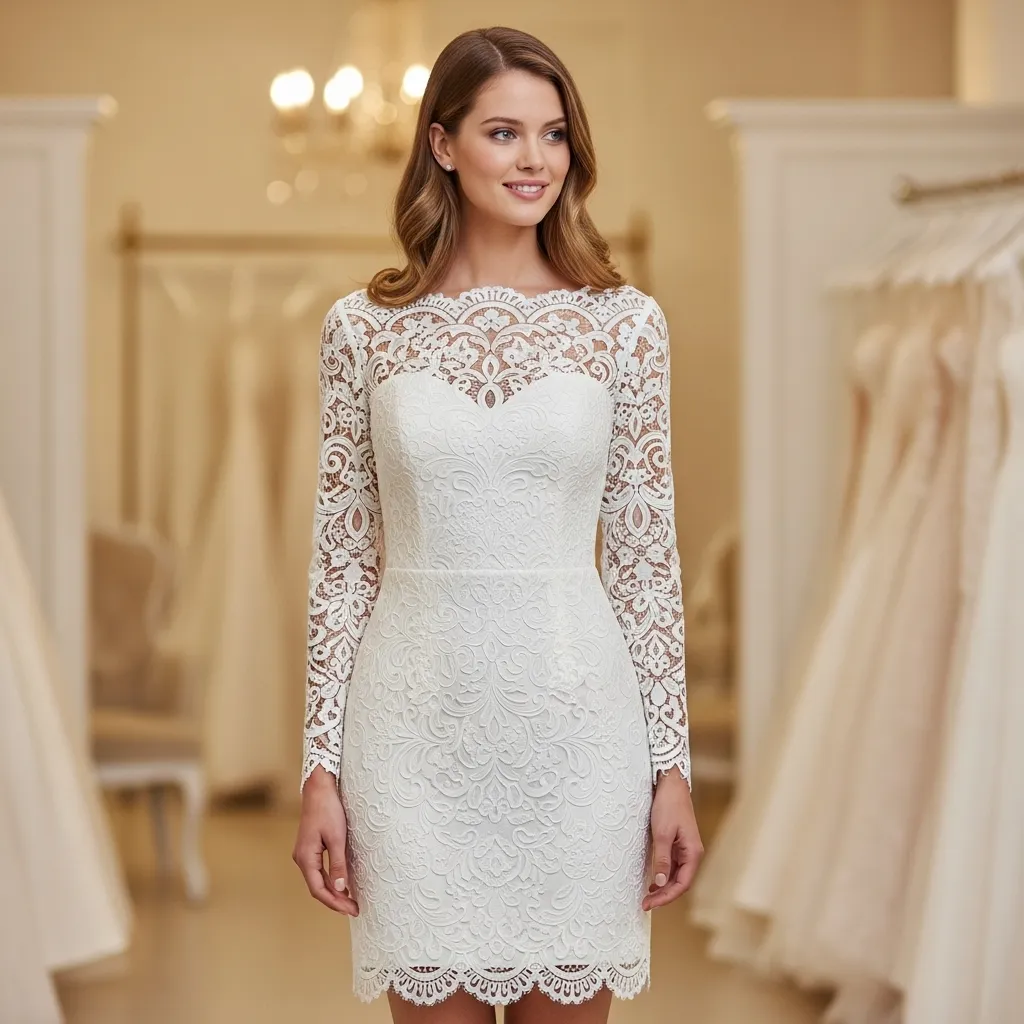 Long-Sleeve Lace Short Sheath Dress