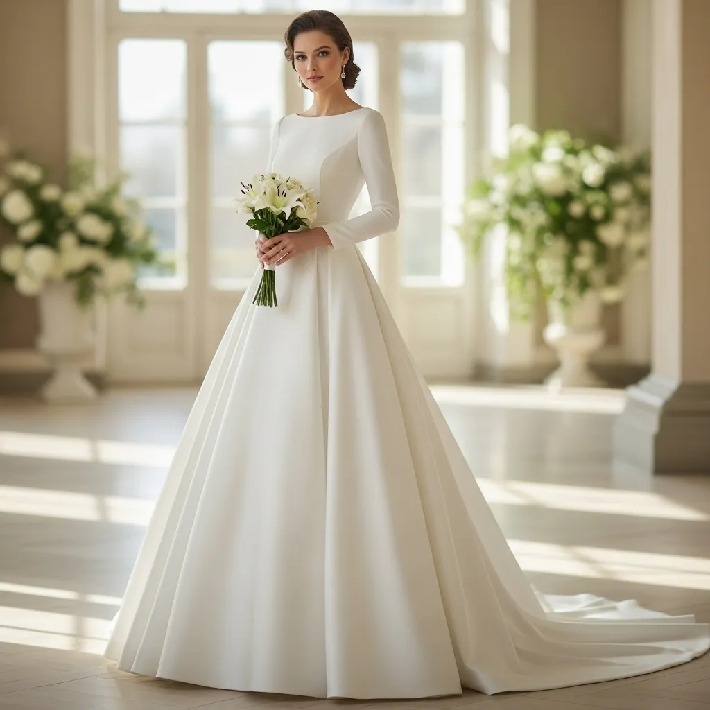 Minimalist Mikado Ball Gown with Long Sleeves