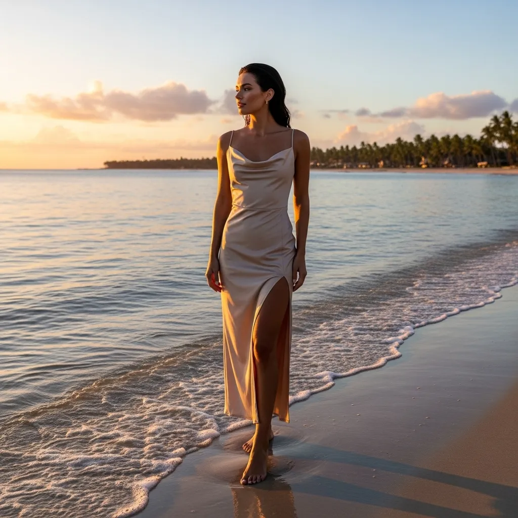 Minimalist Satin Column Dress with Side Slit