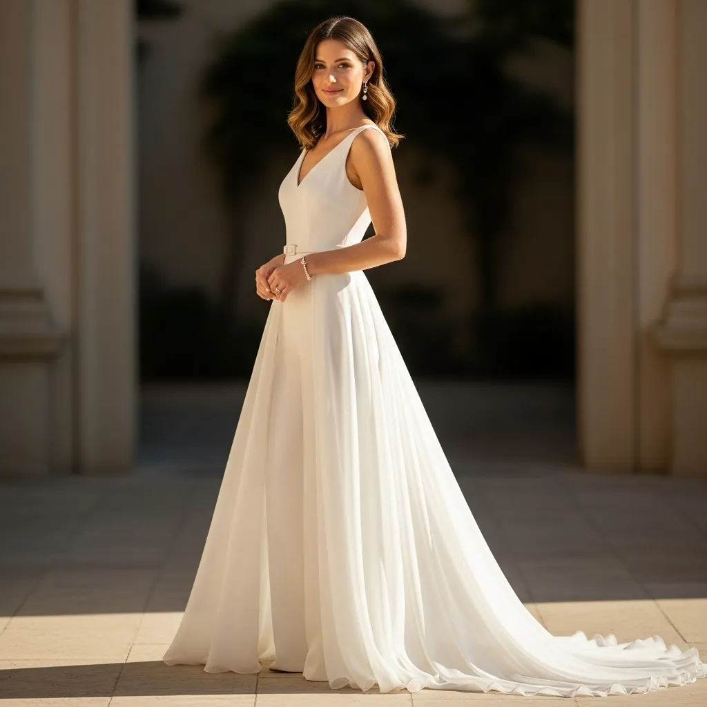 Modern Crepe Jumpsuit with Overskirt