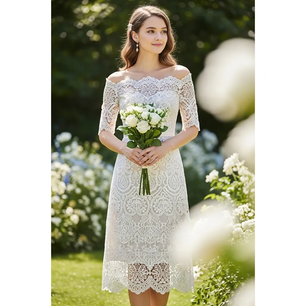 Off-the-Shoulder Lace Midi Dress