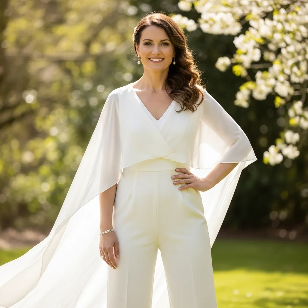 Pearl White Jumpsuit with Overlay