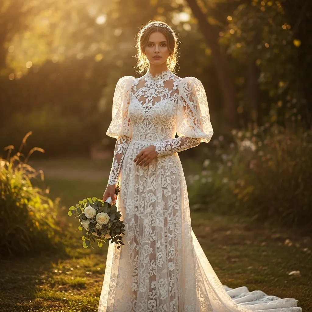 Puff Sleeve Vintage-Inspired Lace Dress