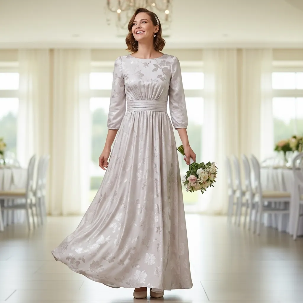 Shimmering Silk Maxi Dress with Light Floral Detail