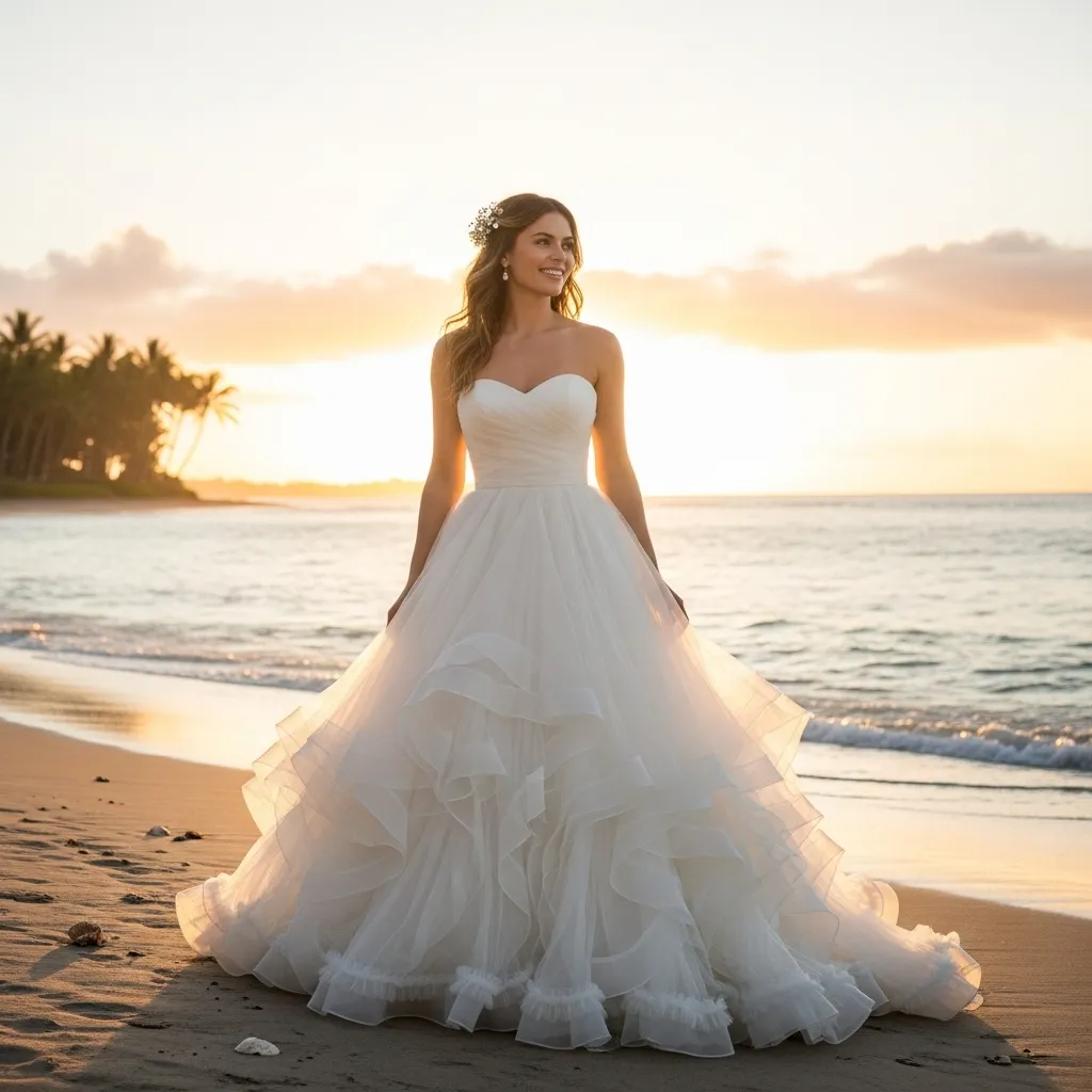 Strapless Organza Ball Gown with Ruffled Hem