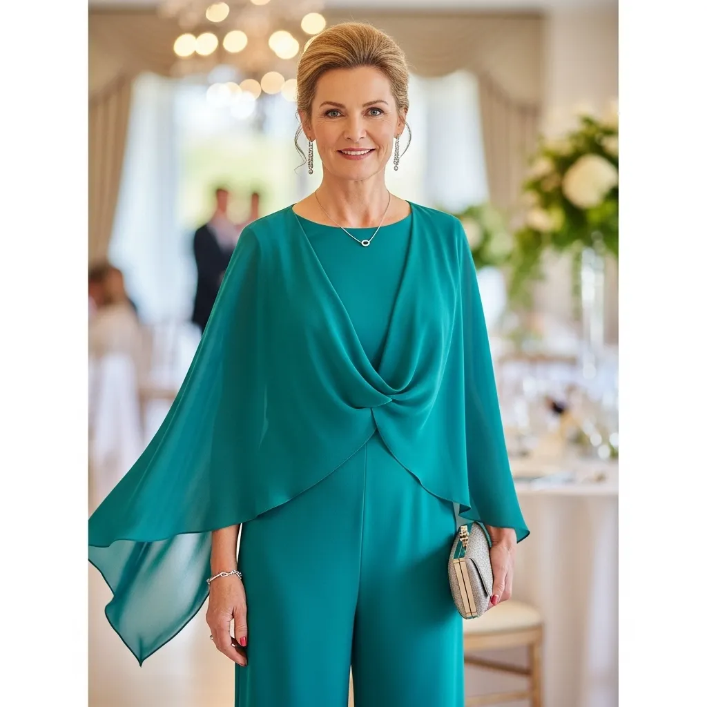 Teal Crepe Jumpsuit with Overlay