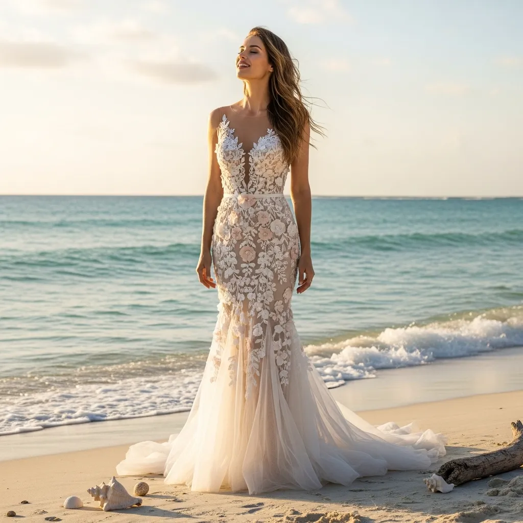 Tulle Mermaid Dress with Floral Appliqués