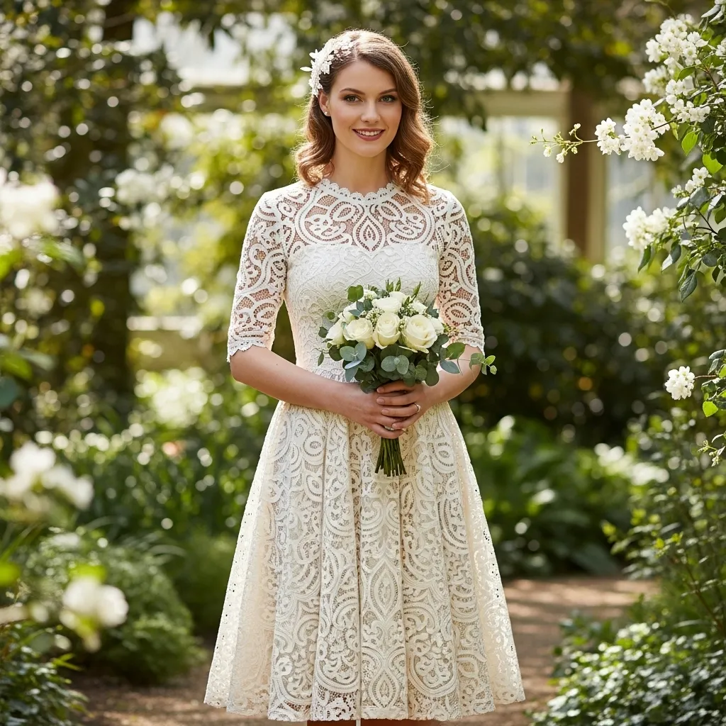 Vintage-Inspired Guipure Lace Tea-Length Dress