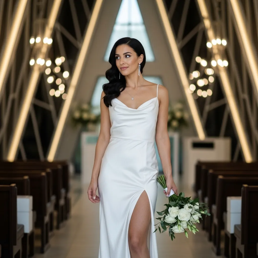 White Satin Slip Dress with Slit