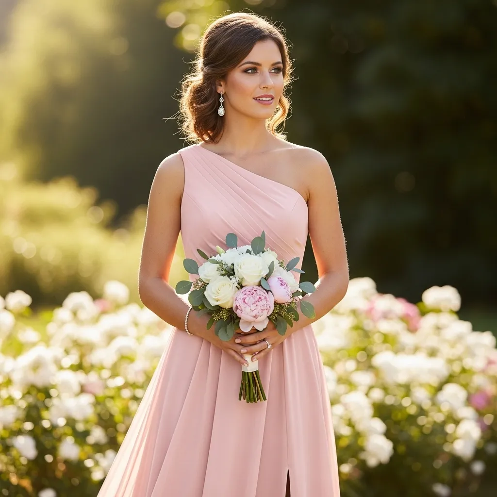 Asymmetrical Neckline Bridesmaid Dress
