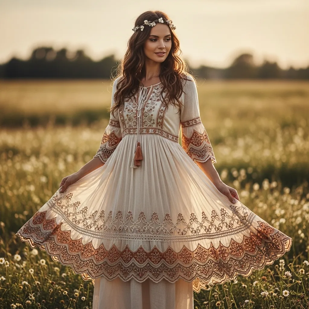 Boho Dress with Scalloped Hem
