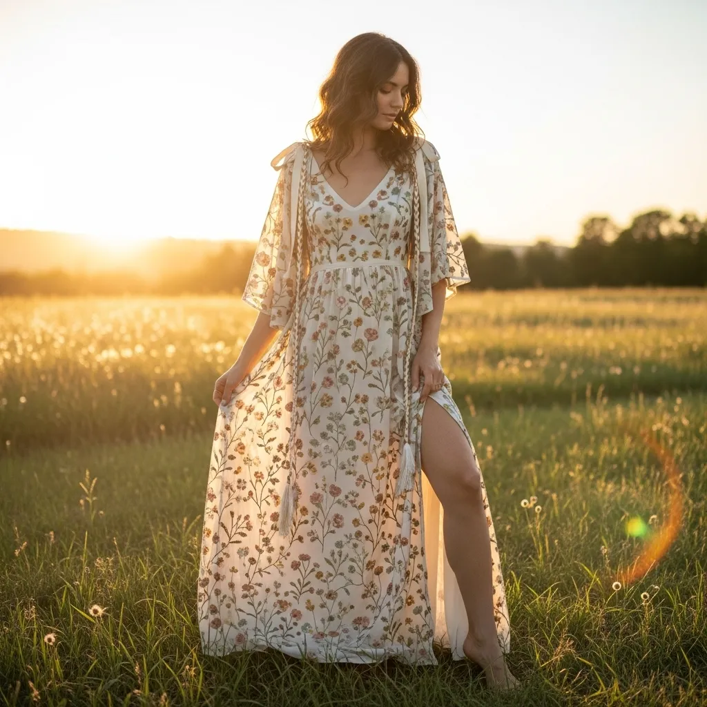 Boho Gown with Ribbon Ties