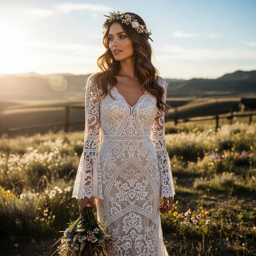 Boho Lace Maxi Wedding Dress