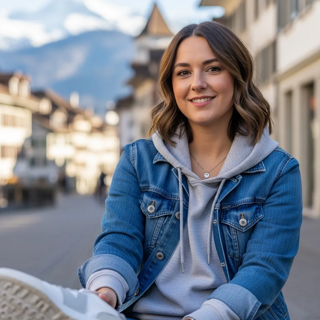 Casual hoodie with denim jacket and sneakers