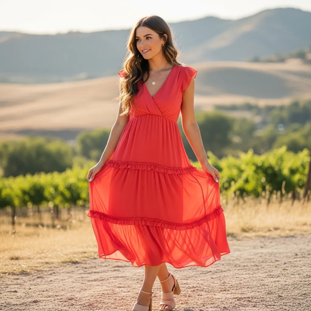 Chiffon Tiered Midi Dress