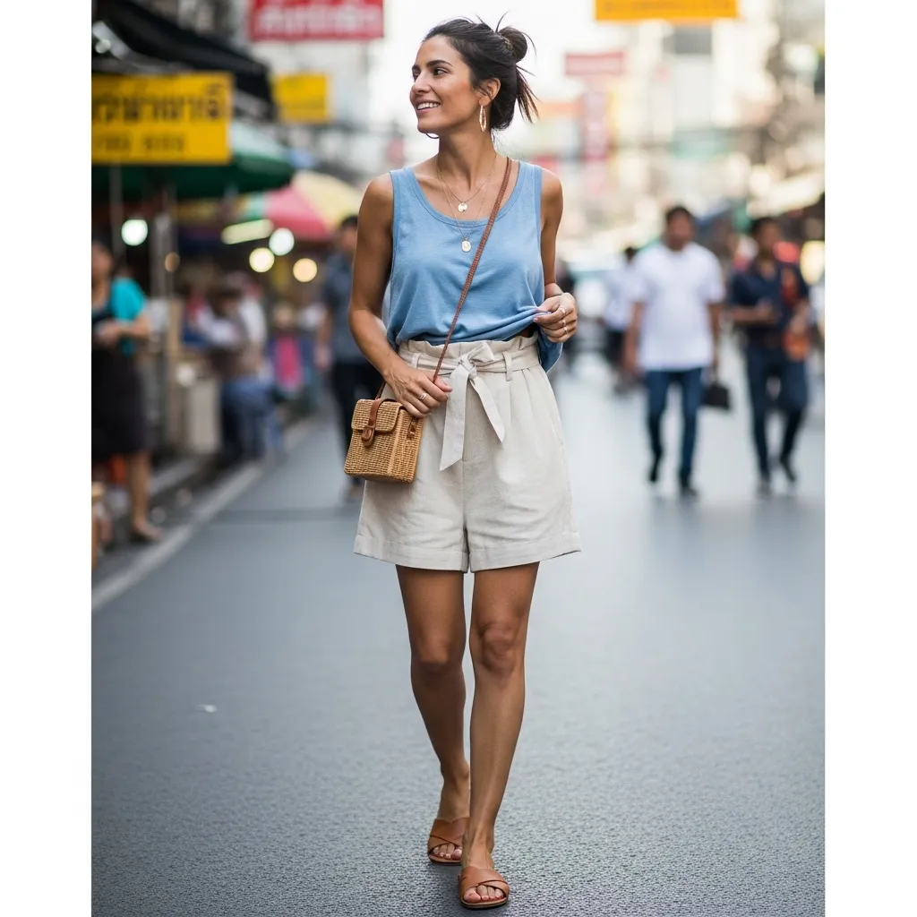 Cotton Tank Top with High-Waist Shorts