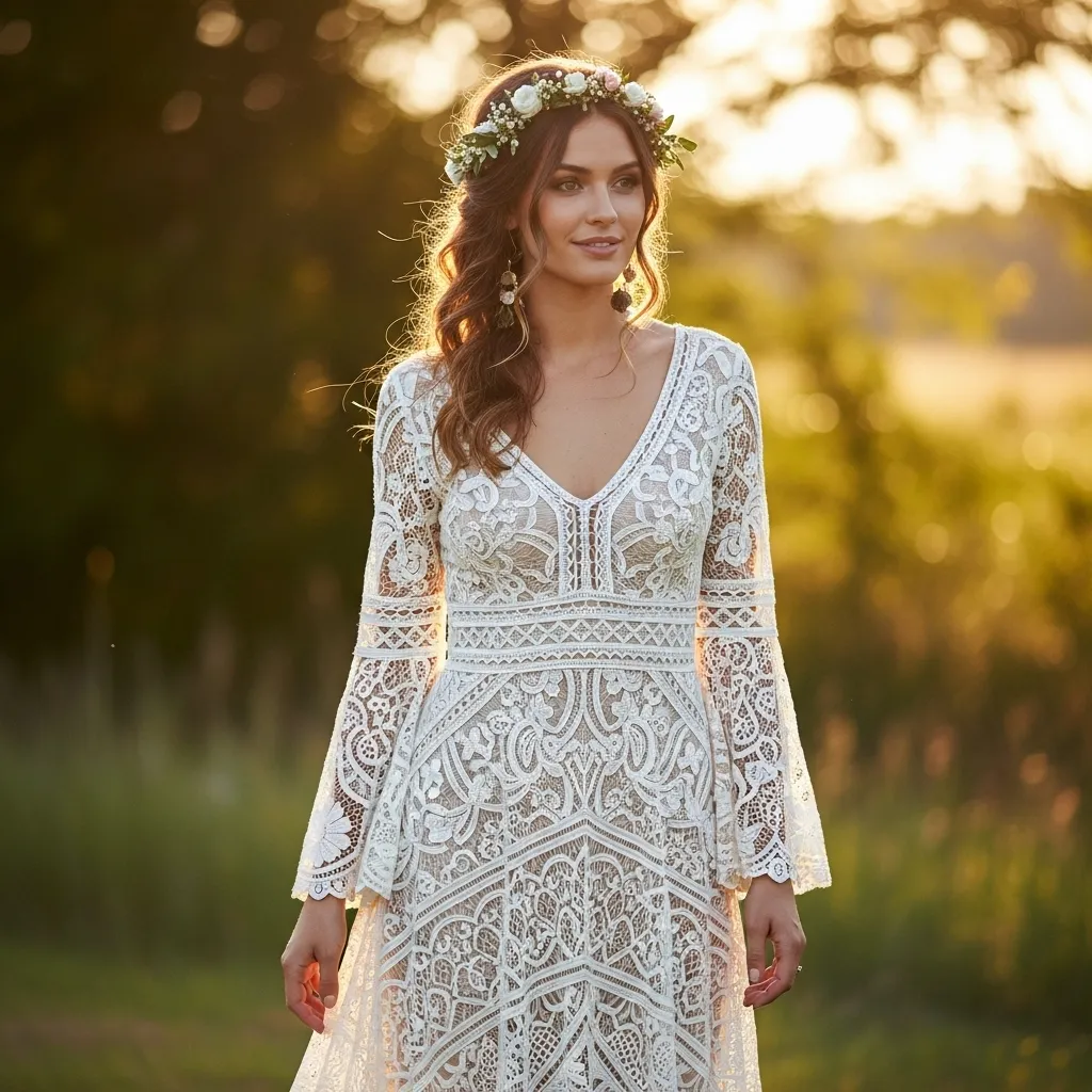 Crochet Lace Boho Wedding Dress