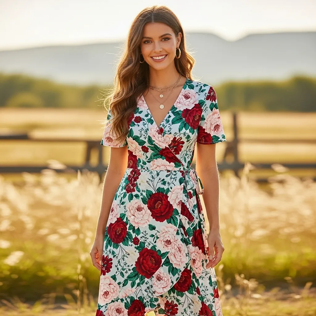 Floral Wrap Midi Dress