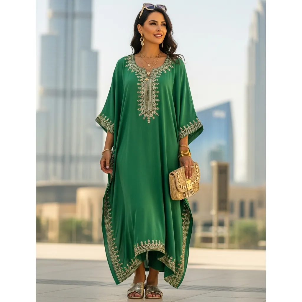 Flowy Kaftan with Metallic Accents