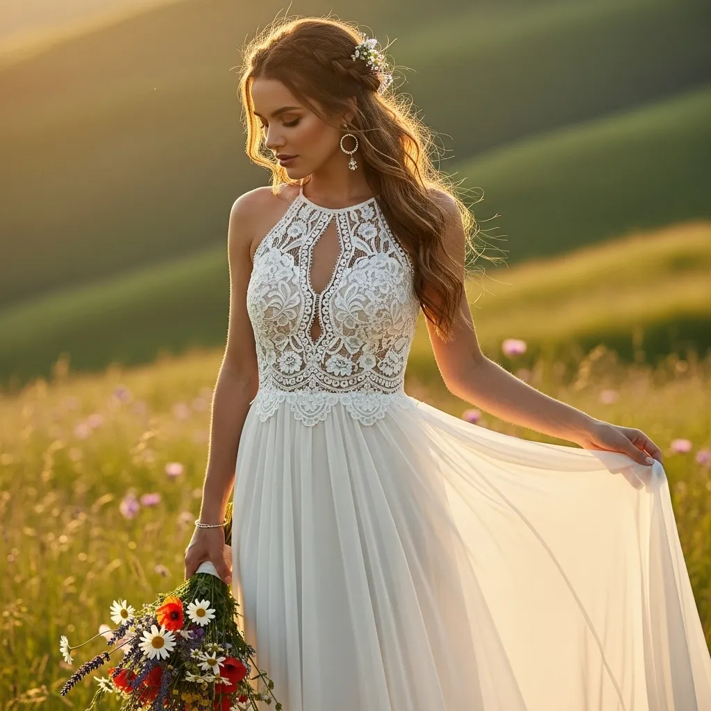 Halter Neck Boho Wedding Dress