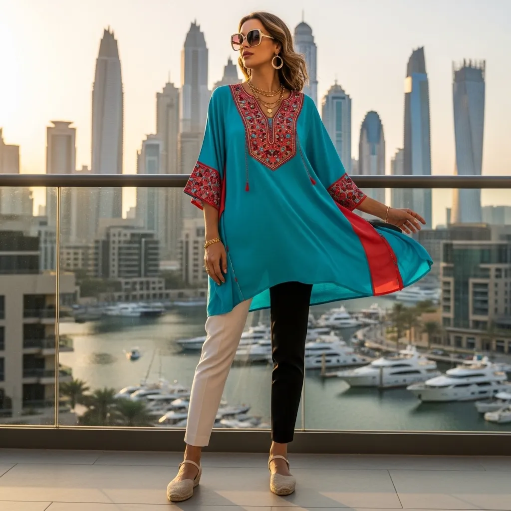 Kaftan-Style Tunic with Slim Pants