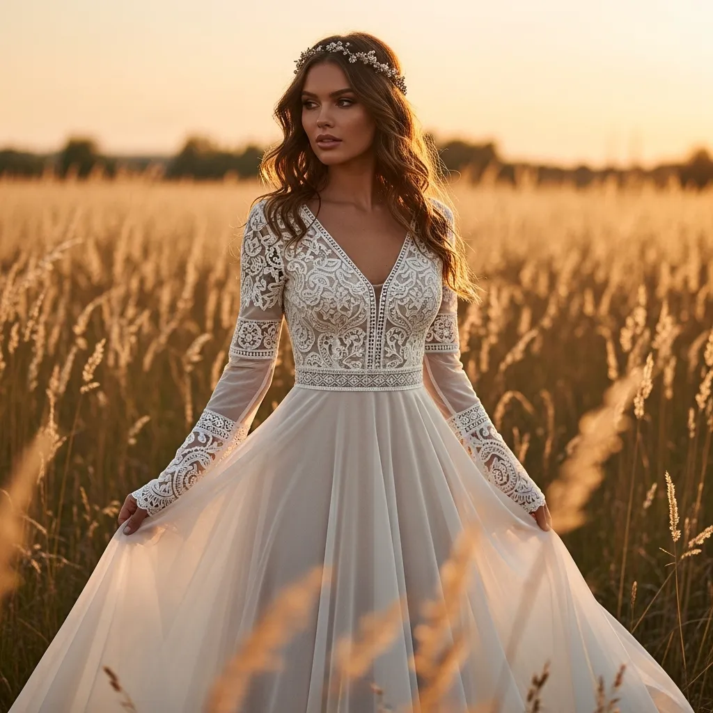 Lace Boho A-Line Gown