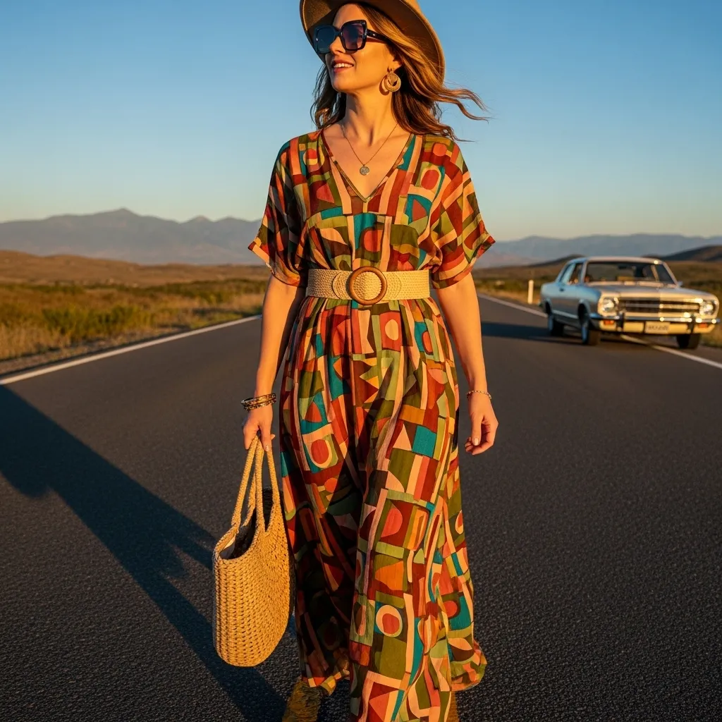 Lightweight Maxi Dress with Statement Belt