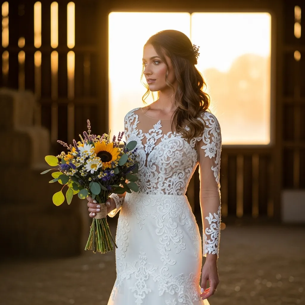 Long-Sleeve Illusion Lace Gown