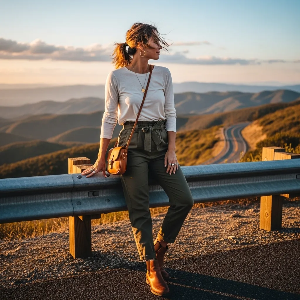 Long-Sleeve Tee with Paperbag-Waist Pants