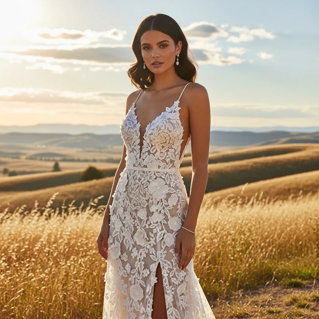 Off-White Floral Applique Gown